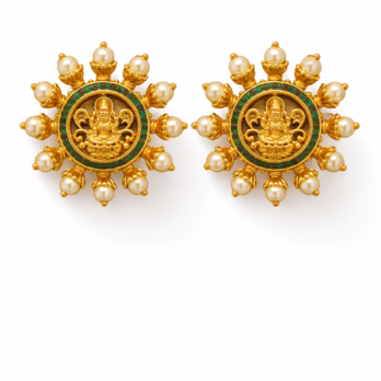 Pearl & Green Stone Temple Earrings – Festive Elegance