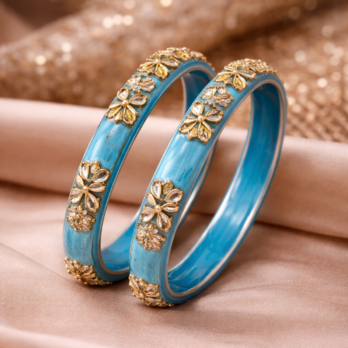 Rama- Blue Kundan Bangles
