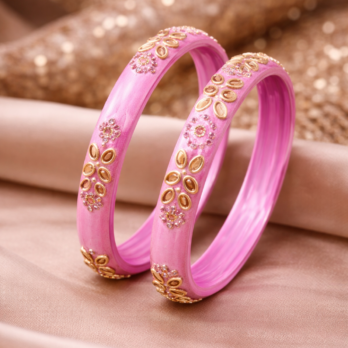 Mauve pink kundan bangles